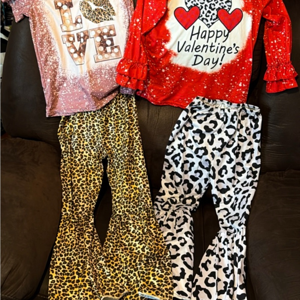 Valentine's Day Outfit Set with Leopard and Heart Prints